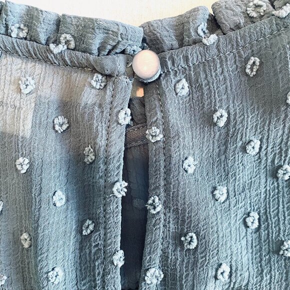 Monteau blue dotted Swiss sleeveless dress Womens Medium ruffle feminine - Picture 8 of 10